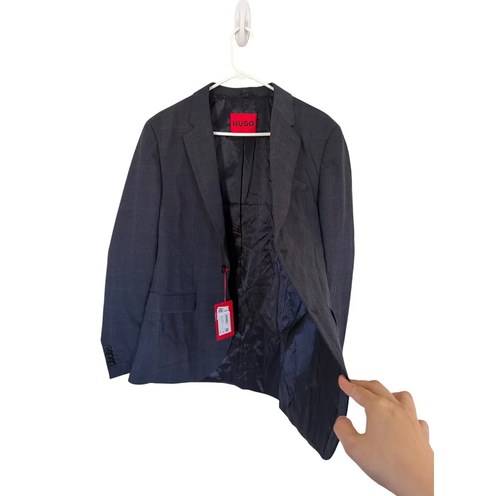 Hugo Boss Mens Kari232X Dark Blue Plaid Modern Fit Suit‎ Jacket Blazer 40R New